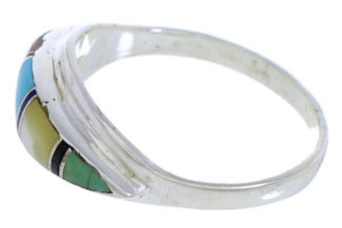 Multicolor Inlay Southwest Silver Ring Size 8-1/4 MX22449